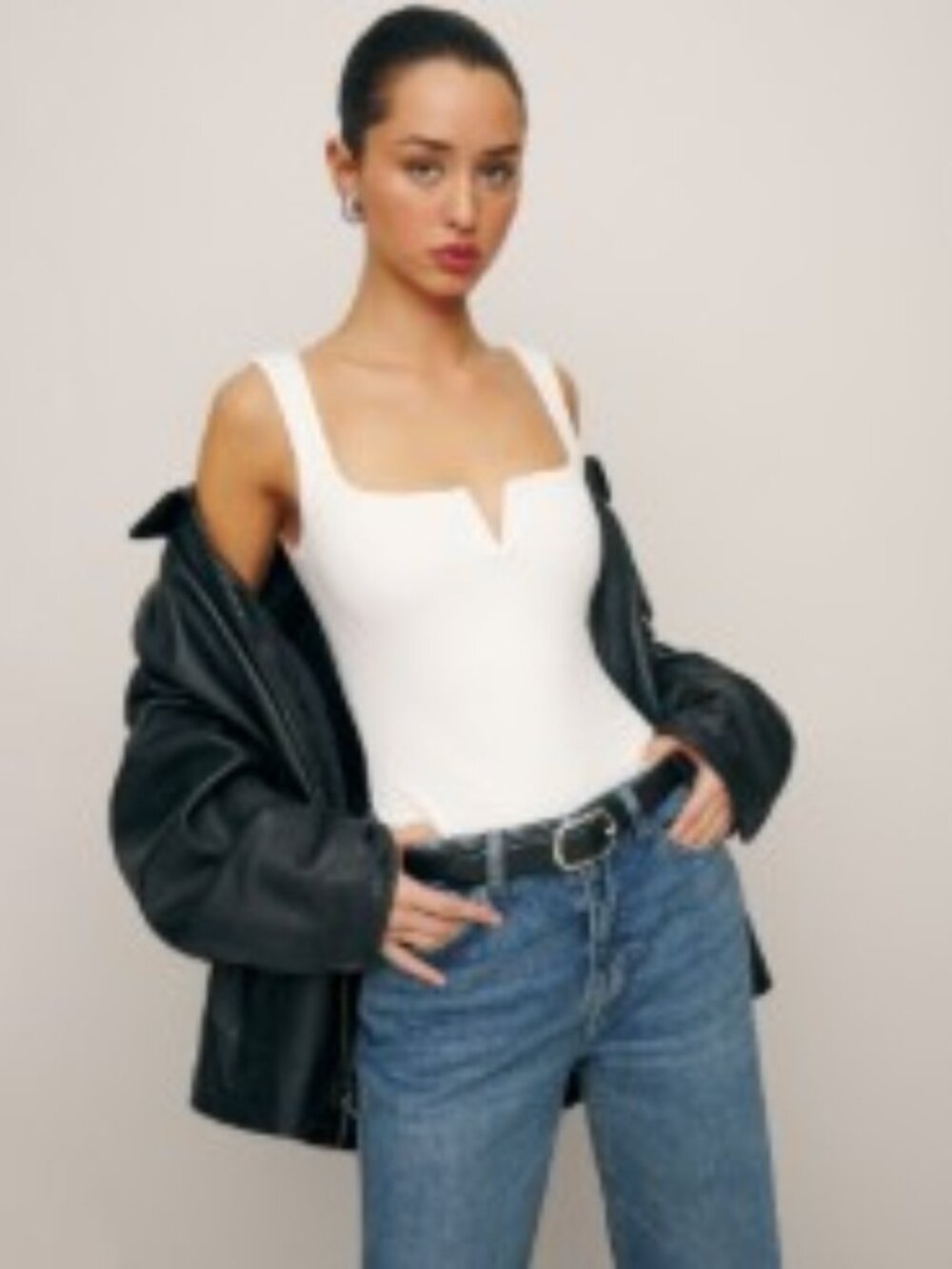 NWT Reformation White Ribbed Square Neck Bodysuit – Size L